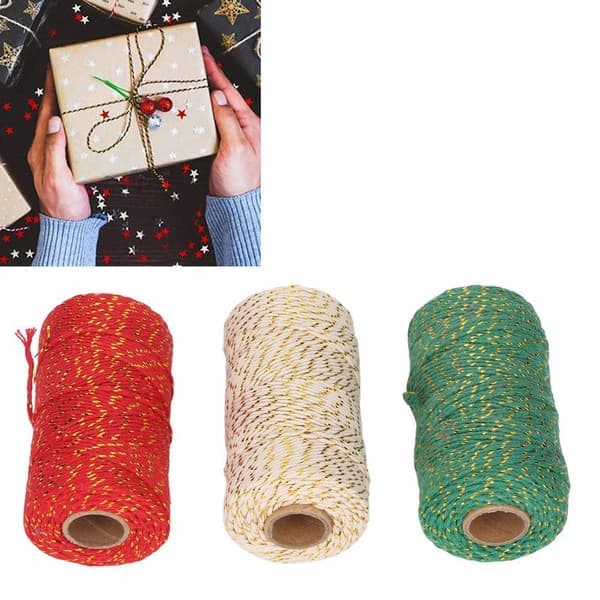 Rullar Julsträng 2 mm Diameter Varje 100 m Längd Klippbar Enkel Presentsträng för DIY-förpackning