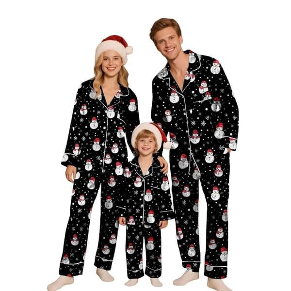 Matchende julepyjamassæt til familien i silke, afslappet matchende sæt til familien, far S