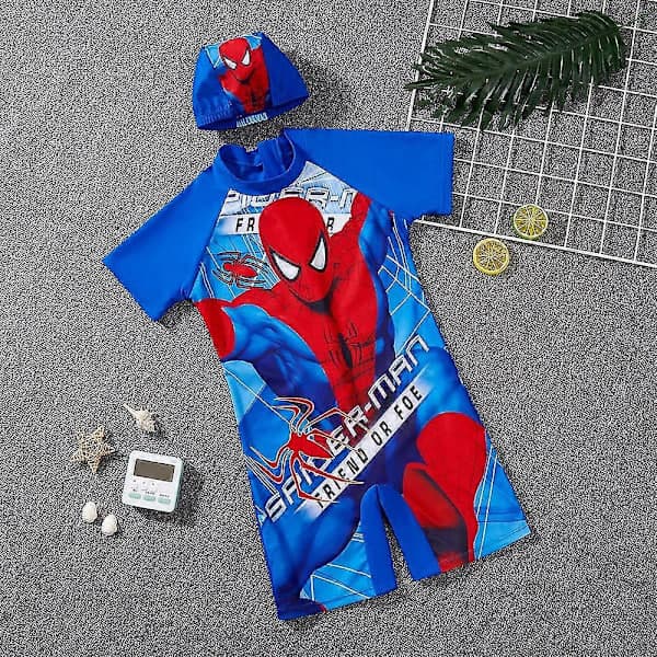 Børn Drenge Spiderman Batman Print Badedragt Surfbadedragt Med Badehætte BB 7-8 År B 7-8 Years