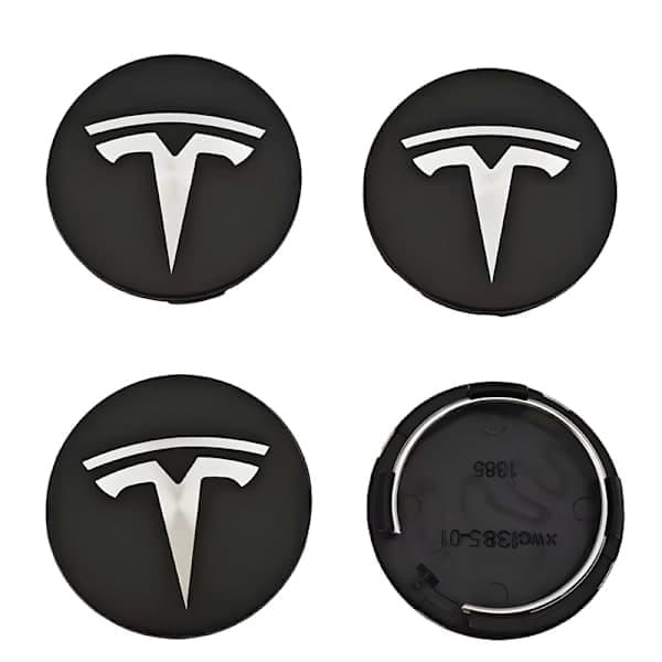 4-pakning Tesla senterkopper - Felgnav emblem 56mm grå black