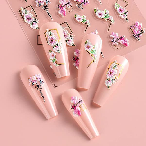 3D pregede blomsterblader neglekunstdekaler 3 ark selvklebende sommerblomster negletilbehør neglekunstdesign dekorasjonstilbehør