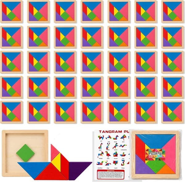 Tangrams trepuslespill Tangrams-sett for formpuslespill Hjernelogikkblokker for spill Pedagogiske gaver for voksne studenter (35 stk)