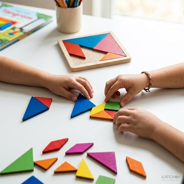 Tangrams trepuslespill Tangrams-sett for formpuslespill Hjernelogikkblokker for spill Pedagogiske gaver for voksne studenter (35 stk)