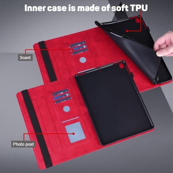 Samsung Galaxy Tab A9+ / A11+ Påfugle-præget læderetui RØD RED