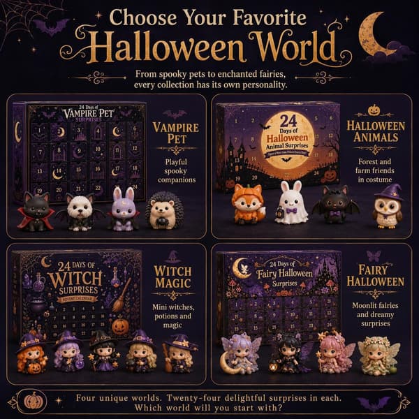 24 dages Halloween julekalender, blind boks med minifigurer og samlesæt med Halloween-feer
