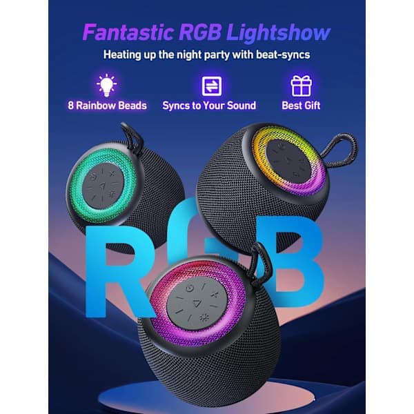 Bluetooth-kaiutin Mini kannettava langaton ulkokaiutin RGB-valolla 360° tilaäänibassolla Bluetooth V5.3 Pieni taskusuihkukaiutin