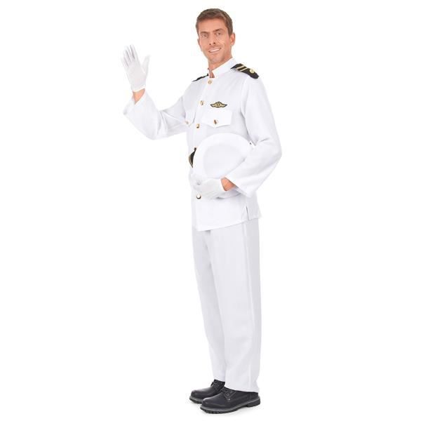 Navy Commander Costume - Vit, svart och guld sjömansdräkt M-L i polyester
