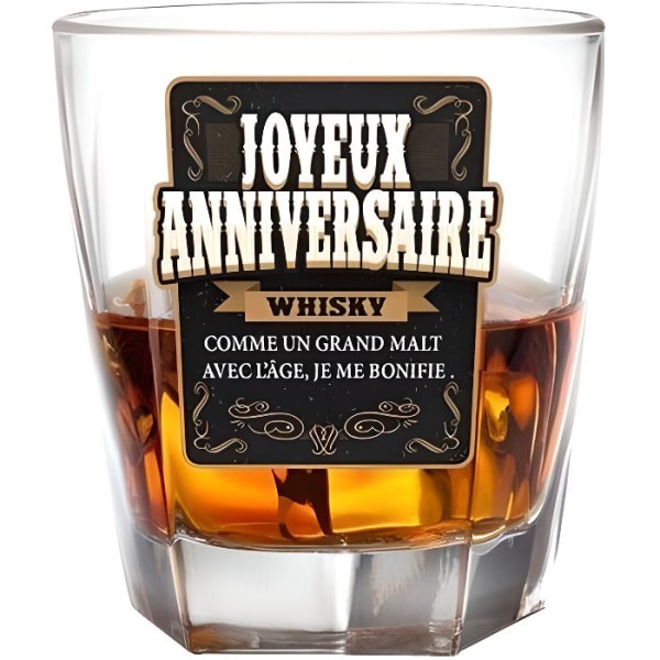 Whiskyglas med grattis på födelsedagen meddelande