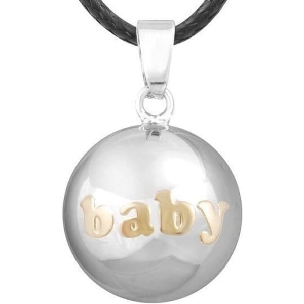 Graviditet bola silverboll gyllene inskription baby * Längd på halsband: 114 cm * Material i krage: Vaxat läder * Material