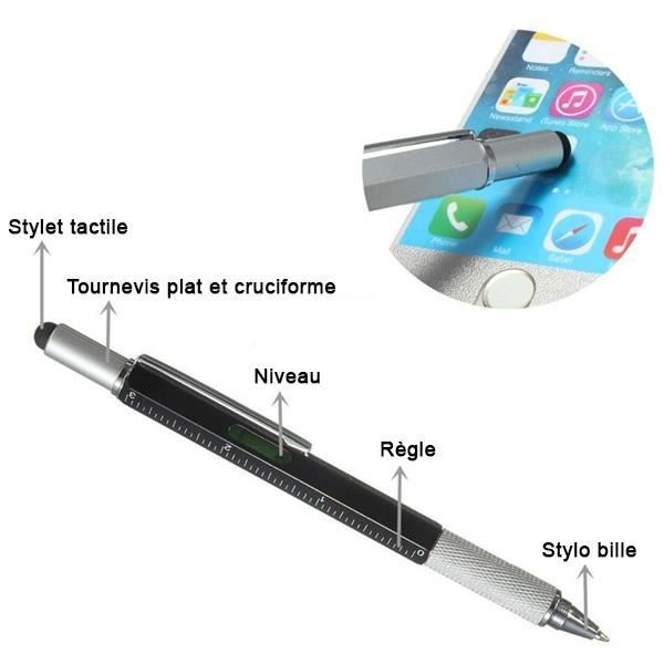 6 i 1 DIY multifunktionspenna penna, nivå, linjal, penna * Längd: 14 cm * Färg: silver * 1 linjal, 1 penna, 1