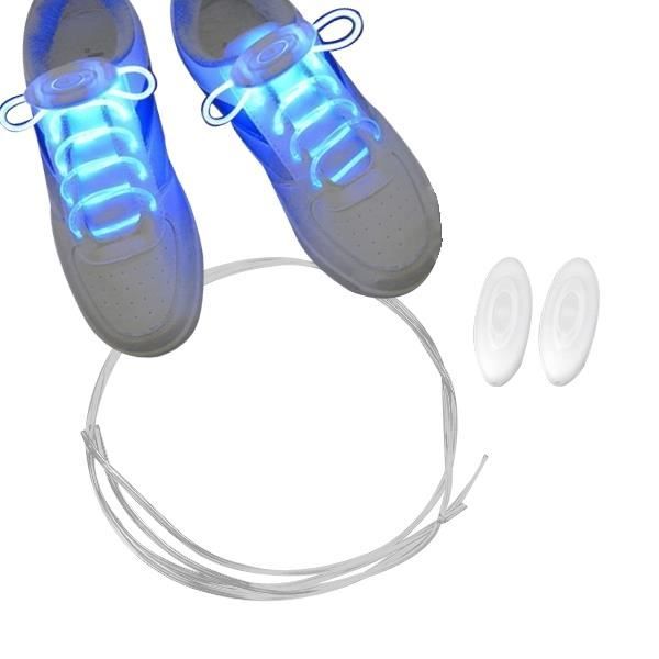 Ett par fasta LED-skosnören, snabbt eller långsamt blinkande blått