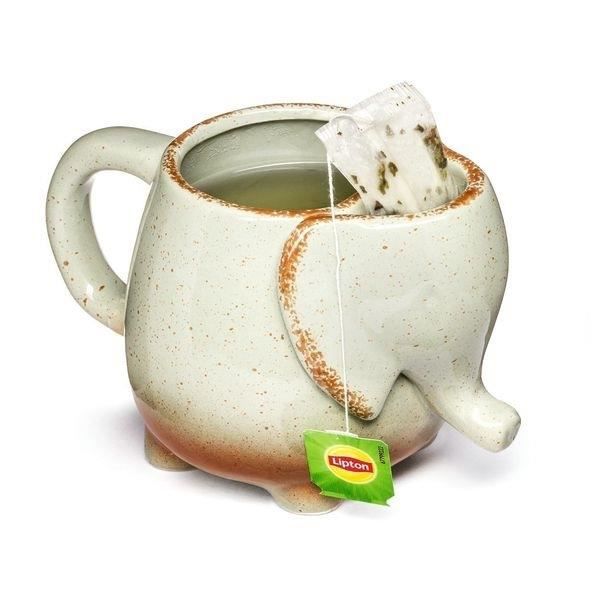 Elefantmugg med tepåshållare i porslin 500 ml