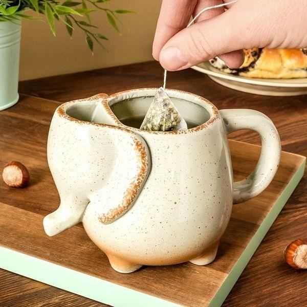 Elefantmugg med tepåshållare i porslin 500 ml