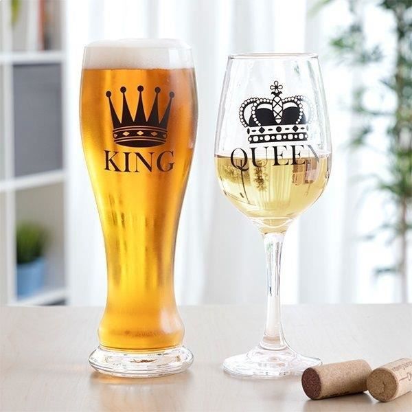 Kung och drottning glasduo - Ölglas och vinglas