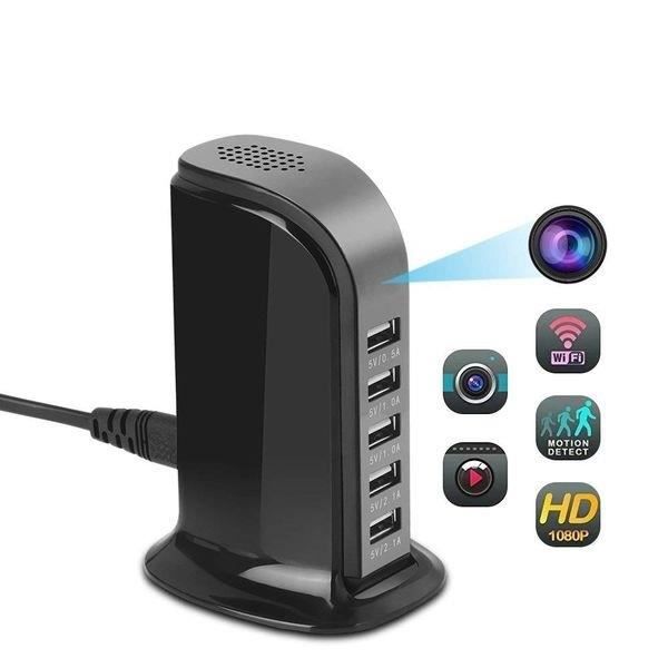 USB HUB 5 portar Wifi spionkamera 1080P HD rörelsedetektering Svart