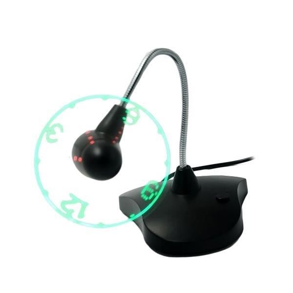 Fläkt med USB LED virtuell klocka * Längd: ca 40 cm, * Fläktdiameter: 8,8 cm * Material: metallegering