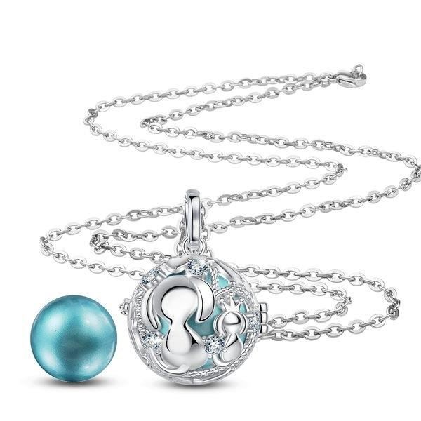 Mor och barn gravid bola med blå klockkristaller * Halsbandslängd: 114 cm * Hängsmaterial: Koppar, silverpläterad