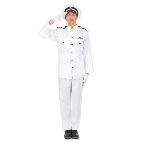 Navy Commander Costume - Vit, svart och guld sjömansdräkt M-L i polyester