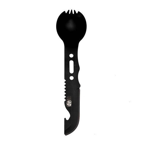 8 i 1 multifunktionsöverlevnadsverktyg, kniv, gaffel, visselpipa