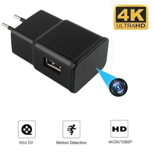 USB-nätladdare med 1080P HD spionkamera - Svart - Rörelsedetektor