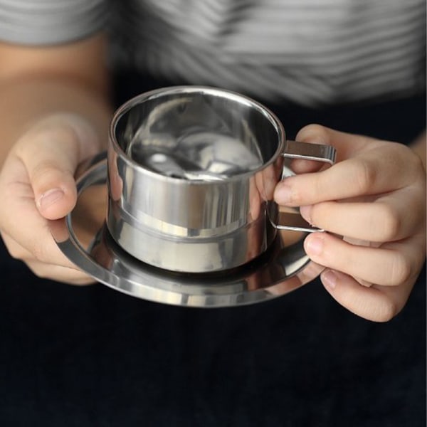 Kaffekopp dobbeltlags varmbestandig kaffekoppsett rustfritt Silver A1