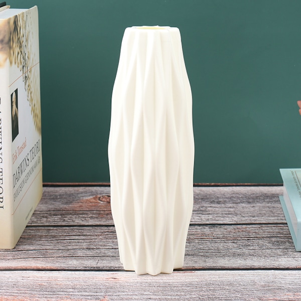 Blomstervase Dekorasjon Hjem Plast Vase Hvit Imitasjon Cerami White 7*21cm