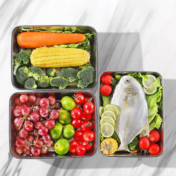 Rustfrit stål Firkantet Plade Bakke BBQ Plade Container Køkken Silver with lid
