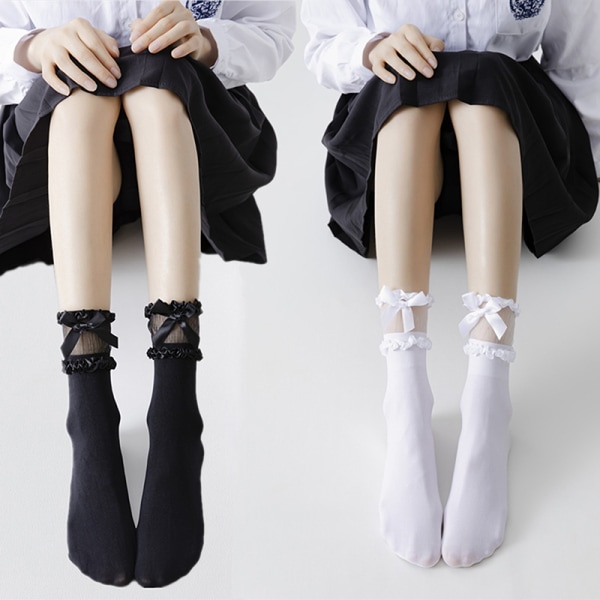 Lolita Socks Bow e Long Knee Socks Style Bomuldsstrømper Cosplay White