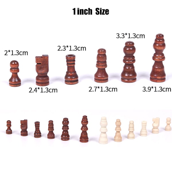 32 stk træskakstykker Komplet Chessmen International Word Brown 1in