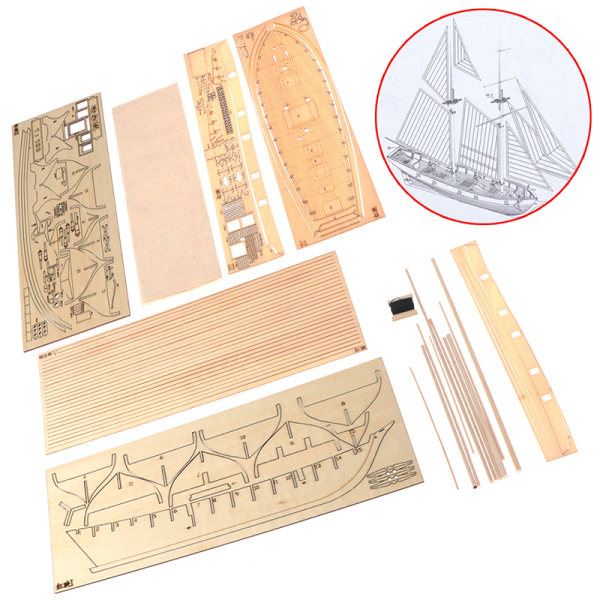 1:100 Halcon træ sejlbåd Model DIY Kit Skibssamling De A one size