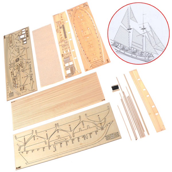 1:100 Halcon träsegelbåt modell DIY Kit Ship Assembly De A one size