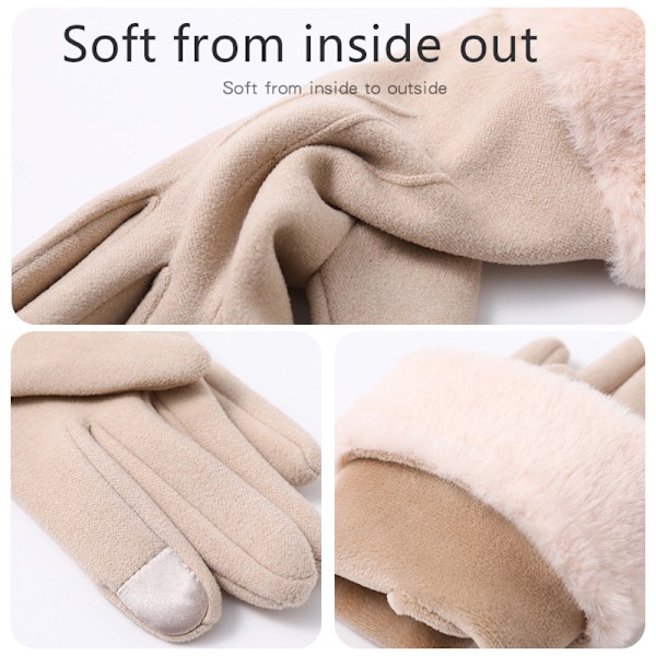 Varm Mocka Handske med Sammet Foder för Höst och Vinter Beige