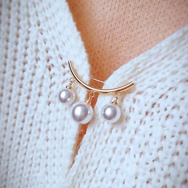 6 Stk Fashion Pearl Fixed Strap Charm Sikkerhedsnål Broche Sweater Gold and Silver One Size