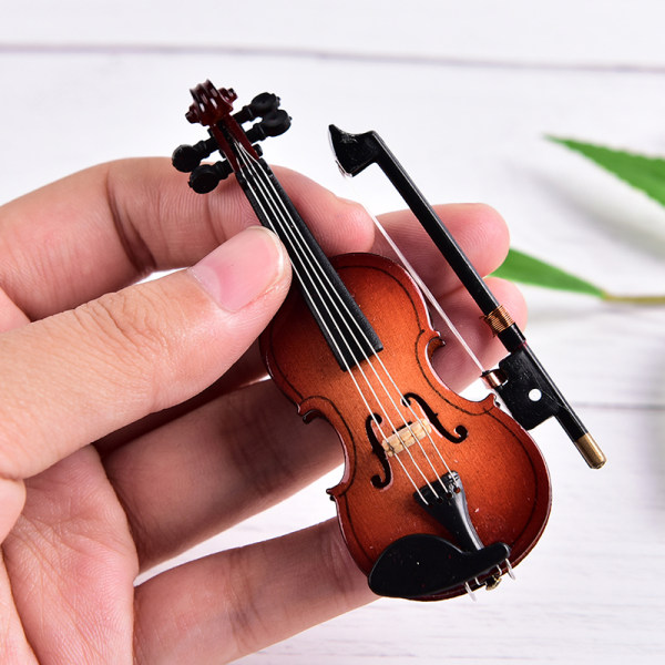 Mini Violin Miniature musikinstrument Træmodel med Supp Brown onesize