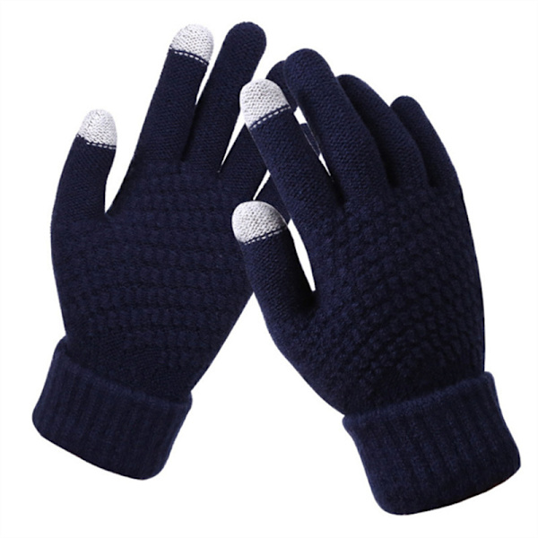 Kvinder Vinter Touch Handsker Varm Stretch Strik vanter Full Finge Navy blue one size