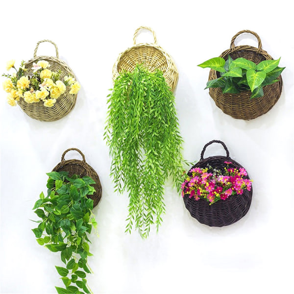 Flower er Wall Hanging Wicker Rattam Basket Garden Vine Pot s H Brown one size