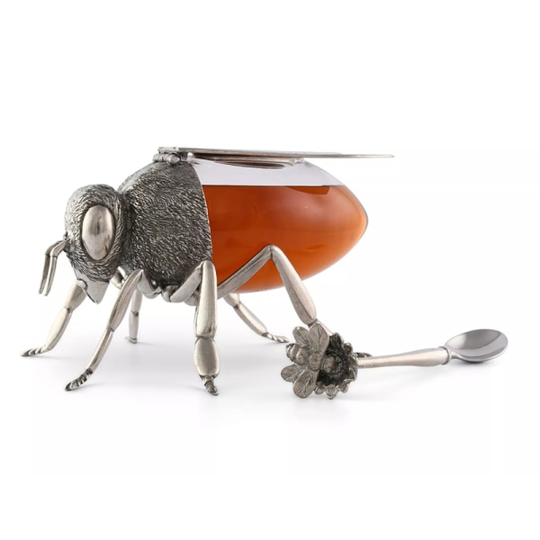 Luksuriøs Bee Honning Pot Honning Opbevaringskrukke Dekorativ Ornament B Silver 15cm