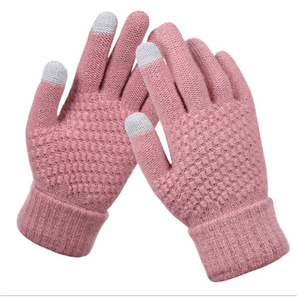 Kvinnor Vinter Touch Handskar Varm Stretch Knit Vantar Full Fine Pink one size