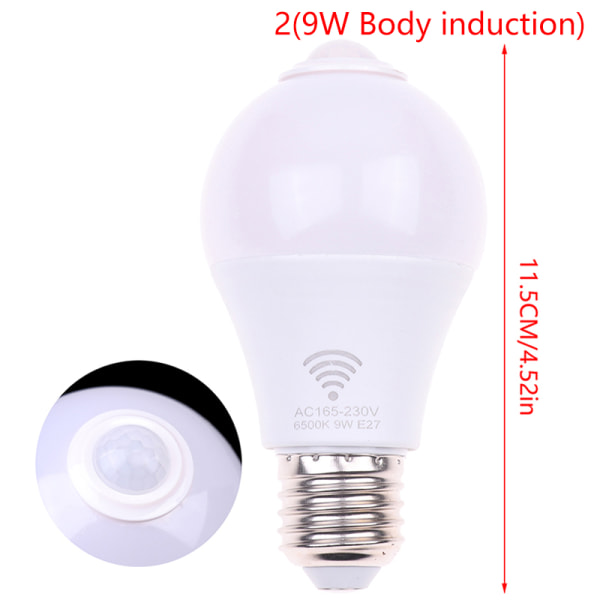 E27 PIR Bevegelsessensorlampe 5W 9W 15W LED-pære med Motion Senso White light 9W induction