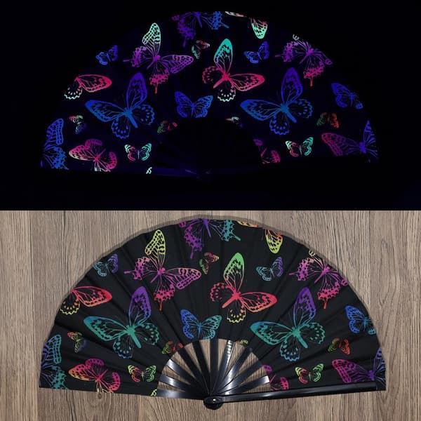 Kung Fu Fläkt UV Tryck Fluorescerande Fläkt Bambu Ben Vikbar L