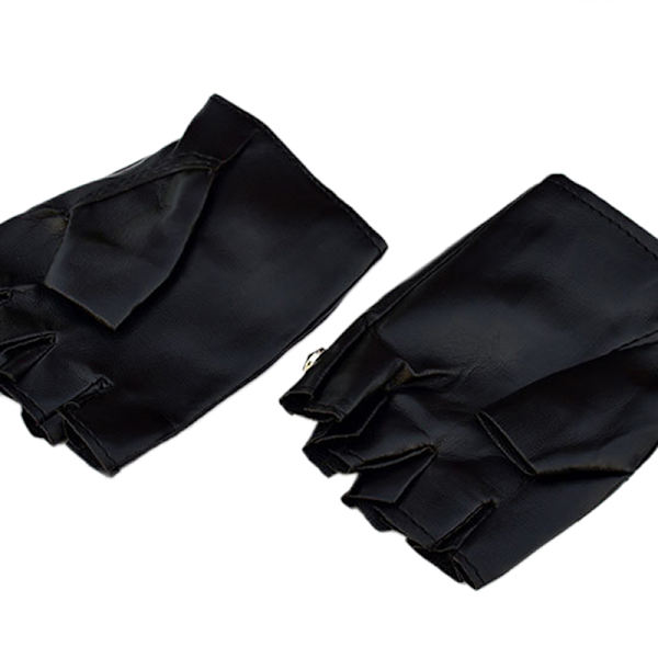 Læder Fingerløse Korte Handsker Sorte Nitter Stud Half Finger M Black One Size