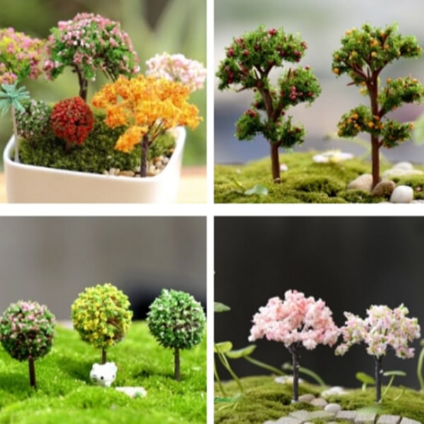 Trær for Miniatyr Fairy Garden Ornament Dukkehus Pot Figuri Green White