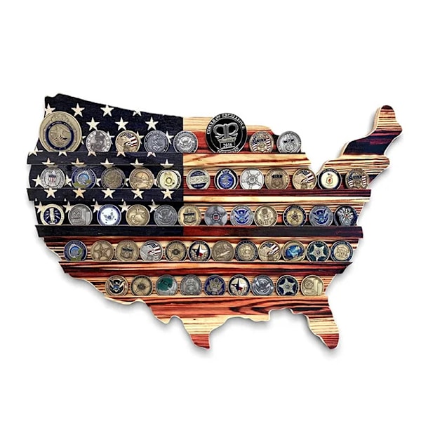 Træ Amerika US Flag Challenge Coin Display U.S. Militære Mønter A2