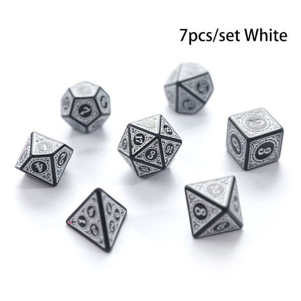 Monitahoinen 7-sauvainen veistetty kuviollinen set D4 D6 D8 D10 D% D12 D2 White 7Pcs
