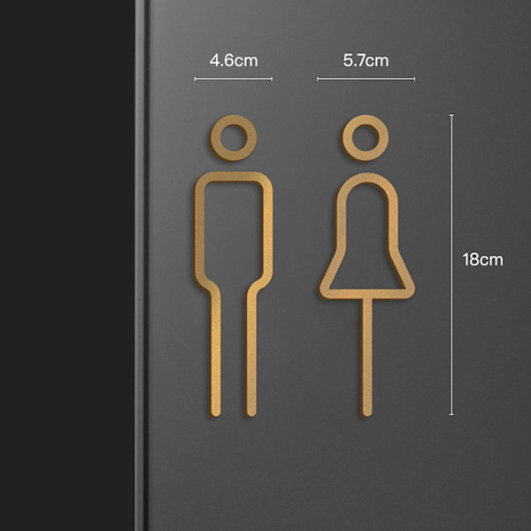 Toalett Skilt Plate BH Vaskerom Dør Vegg Etikett Klistremerke Wc Hol Gold 2Pcs