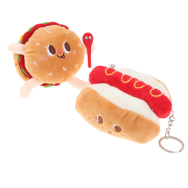 1 Stk Plysj nøkkelring Hamburger Hot Dog pommes frites fylt dukke Hamburger one size