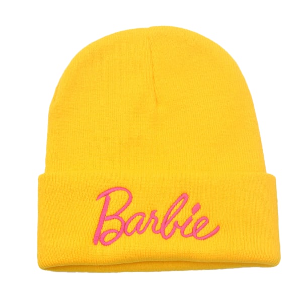 Nye Barbie-broderi-strikkede luer for kvinner Vintervarme luer L Yellow onesize