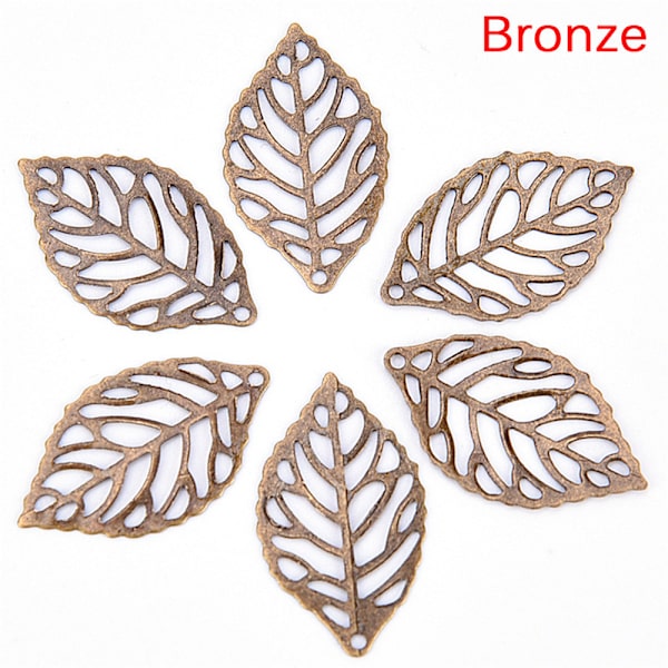 100 st Charm Filigran ihåliga blad hänge DIY smycken gör Bronze 100pcs