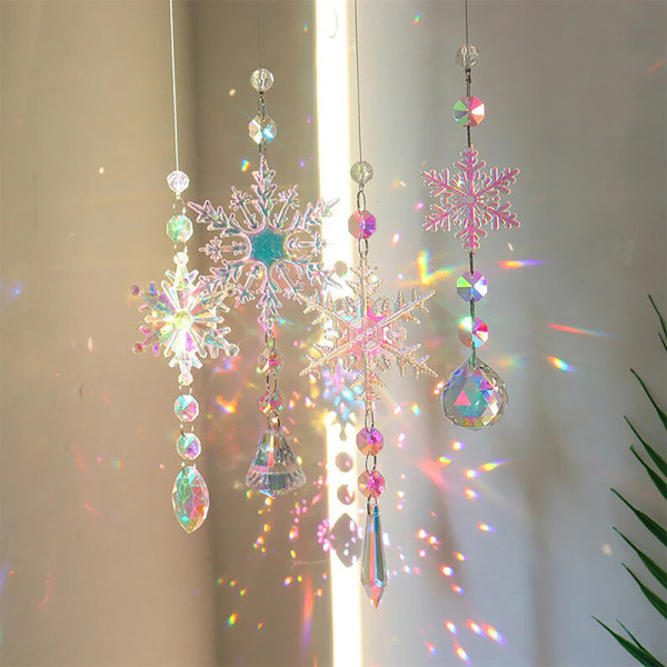 Snowflake Rainbow Maker Crystal Sun Catcher Prismhängande fönster A2 one size