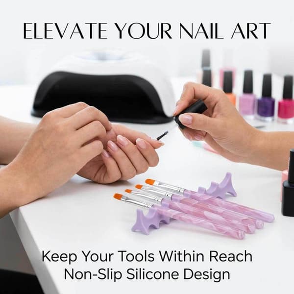 Silikon Nail Art Borsthållare Stativ – Fiskbensdesign Multi-Comp White